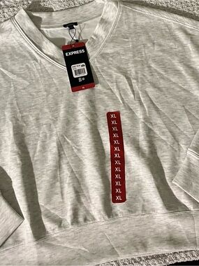 Express Light Gray V-Neck Sweatshirt